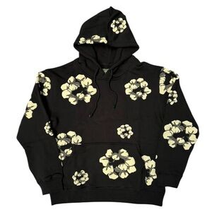 Denim Tears Cotton Wreath All-Over Print Hoodie – Black – Size Medium –